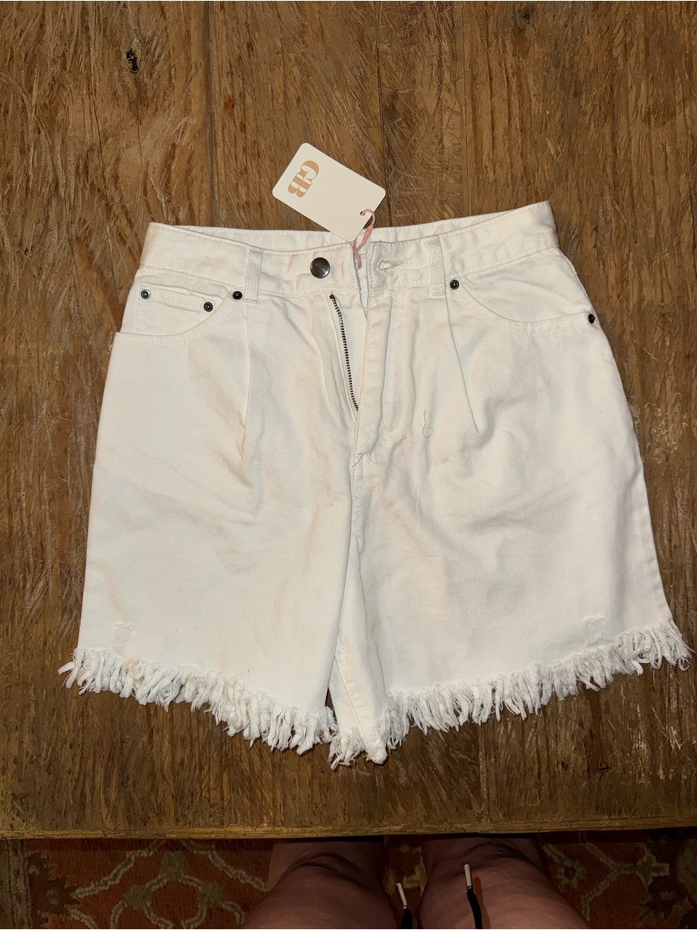 Gianni Bini White Frayed Hem Denim Shorts